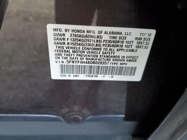 VIN 5FNYF4H48DB020357 2013 Honda Pilot, EX no.13