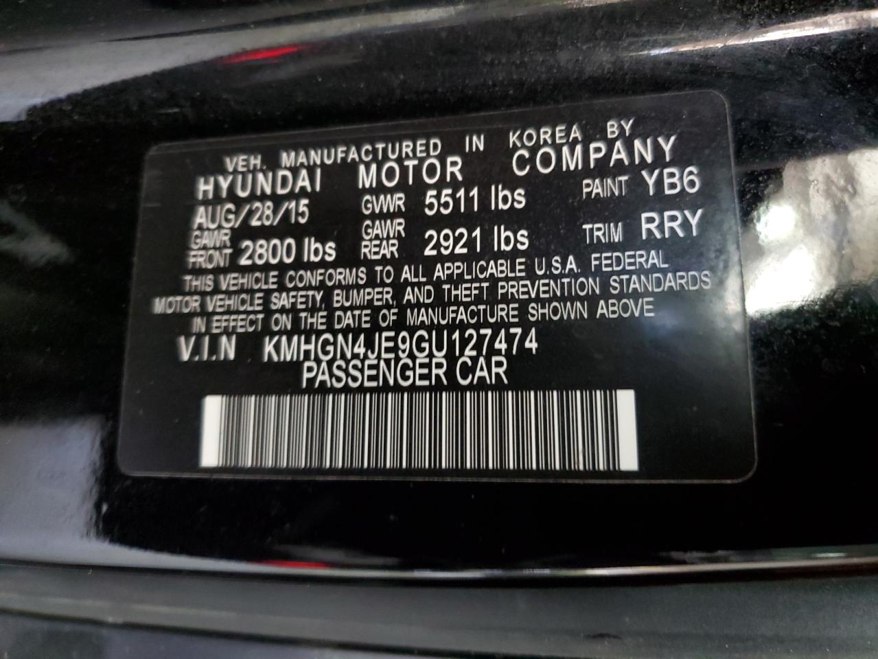 Lot #3028596949 2016 HYUNDAI GENESIS 3.