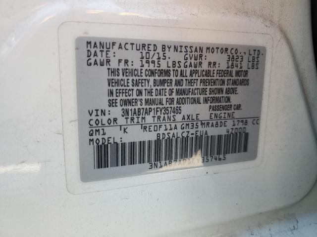 VIN 3N1AB7AP1FY357465 2015 Nissan Sentra, S no.12