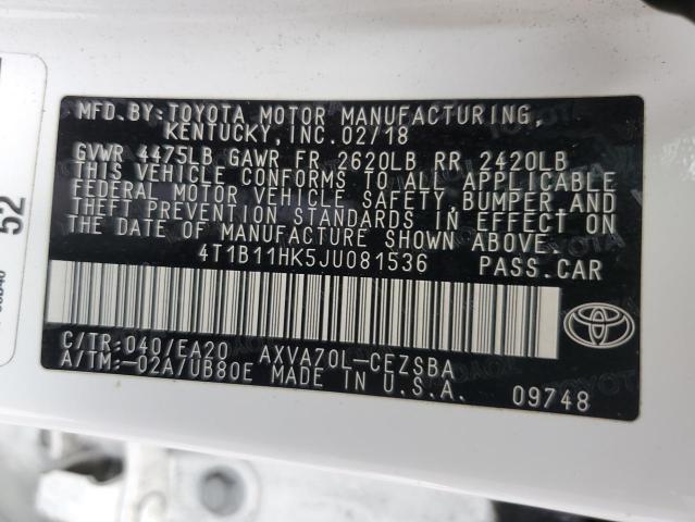 VIN 4T1B11HK5JU081536 2018 Toyota Camry, L no.13