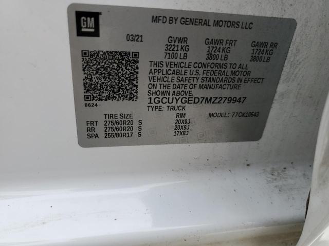 2021 CHEVROLET SILVERADO - 1GCUYGED7MZ279947