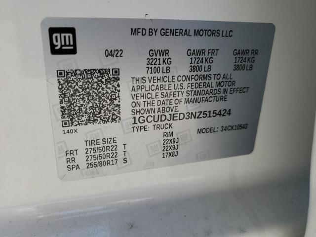 2022 CHEVROLET SILVERADO - 1GCUDJED3NZ515424