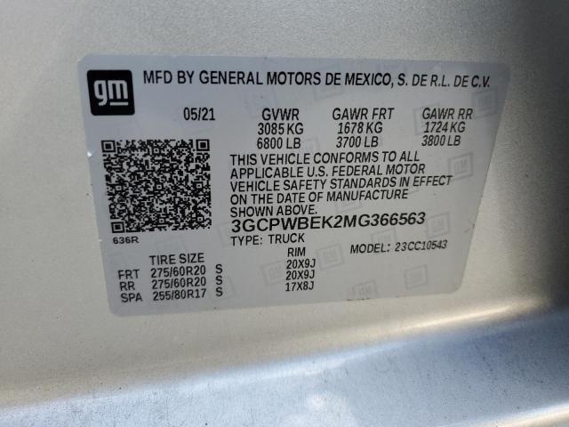 VIN 3GCPWBEK2MG366563 2021 CHEVROLET ALL MODELS no.12