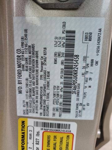 2019 FORD FUSION TIT - 3FA6P0SU0KR245458