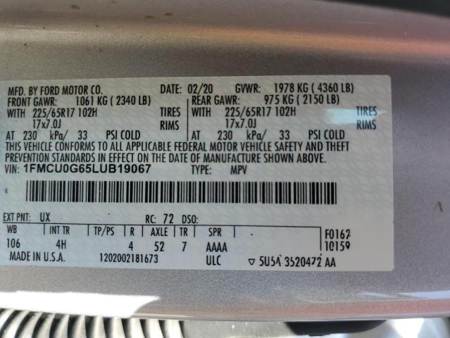 VIN 1FMCU0G65LUB19067 2020 Ford Escape, SE no.13