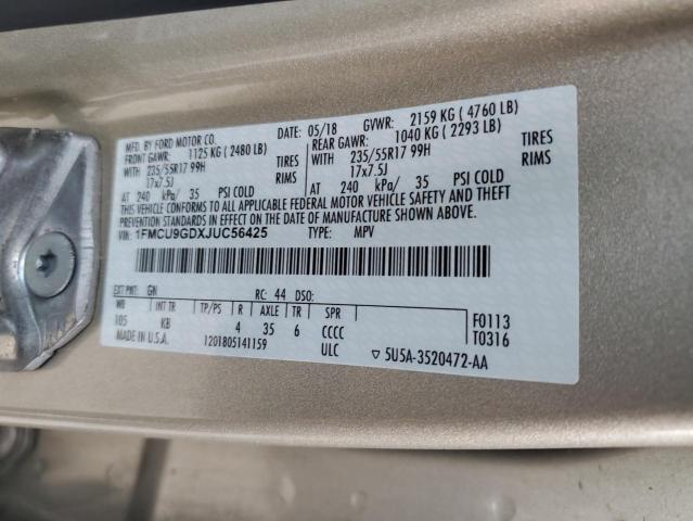 VIN 1FMCU9GDXJUC56425 2018 Ford Escape, SE no.13