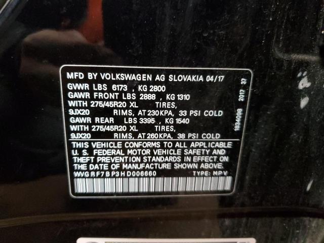 2017 VOLKSWAGEN TOUAREG WO - WVGRF7BP3HD006660