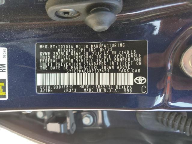 2022 TOYOTA COROLLA LE - 5YFEPMAE6NP337451