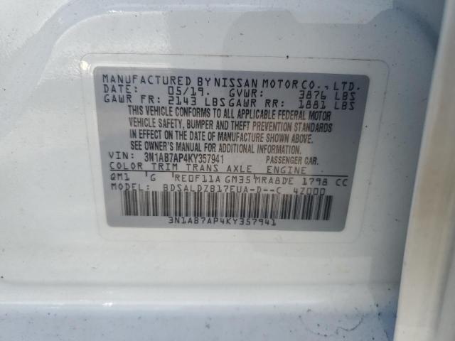 VIN 3N1AB7AP4KY357941 2019 Nissan Sentra, S no.13