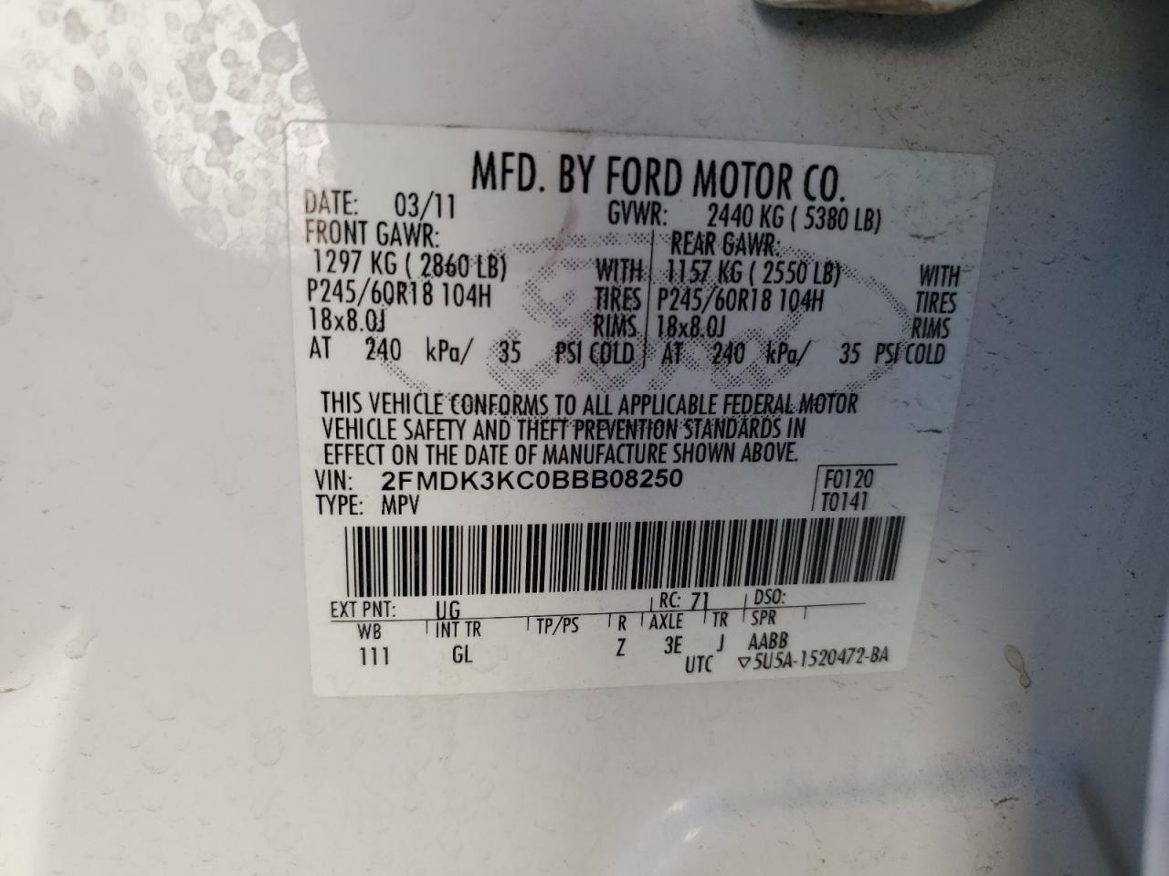 Lot #3024188815 2011 FORD EDGE LIMIT