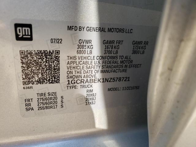 2022 CHEVROLET SILVERADO - 1GCRABEK1NZ578721
