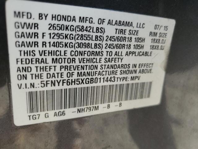 VIN 5FNYF6H5XGB011443 2016 Honda Pilot, Exl no.14