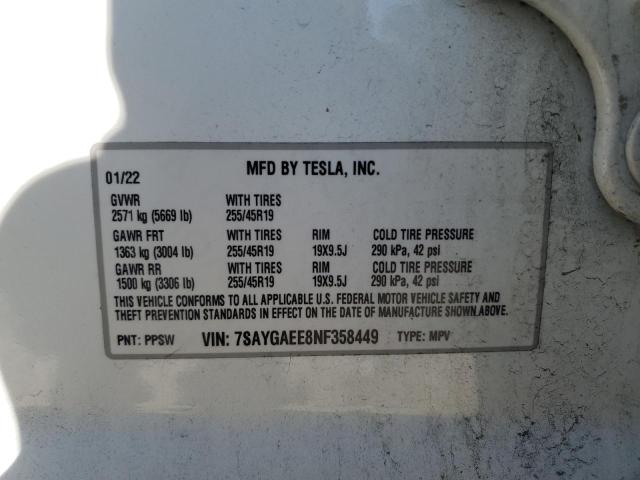 2022 TESLA MODEL Y - 7SAYGAEE8NF358449