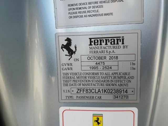 VIN ZFF83CLA1K0238914 2019 Ferrari 812 no.12