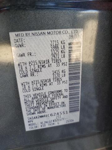 VIN 5N1AR2MM4EC624551 2014 Nissan Pathfinder, S no.12