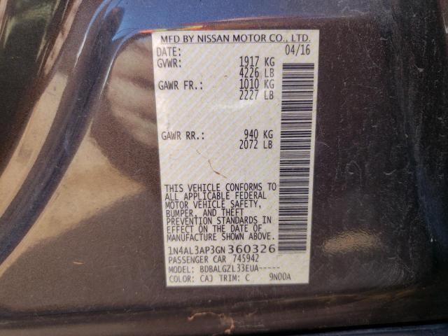 2016 NISSAN ALTIMA 2.5 - 1N4AL3AP3GN360326