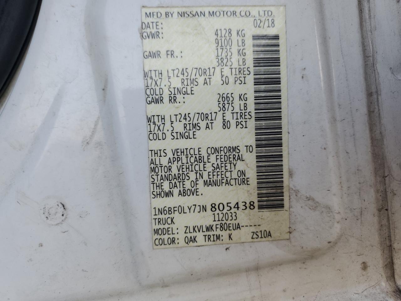 Lot #3030489462 2018 NISSAN NV 2500 S