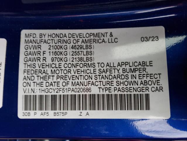 VIN 1HGCY2F51PA020686 2023 Honda Accord, Hybrid Sport no.12