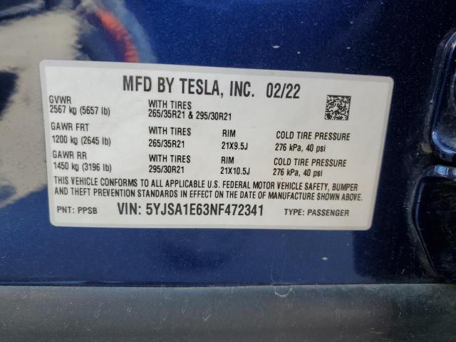 VIN 5YJSA1E63NF472341 2022 Tesla MODEL S no.13