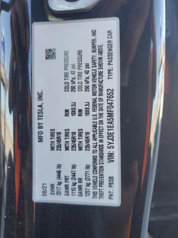 VIN 5YJ3E1EA5MF047652 2021 Tesla MODEL 3 no.12