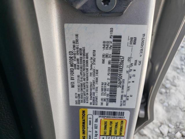 VIN 3FA6P0D91KR220657 2019 Ford Fusion, Titanium no.12