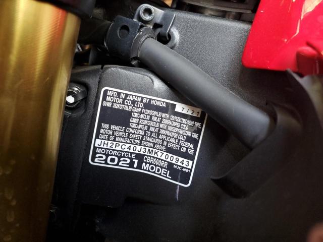 2021 HONDA CBR600 RR - JH2PC40J3MK700943