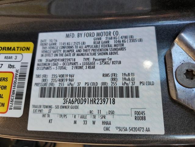 VIN 3FA6P0D91HR239718 2017 Ford Fusion, Titanium no.12