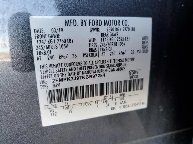 2019 FORD EDGE SEL - 2FMPK3J97KBB97284
