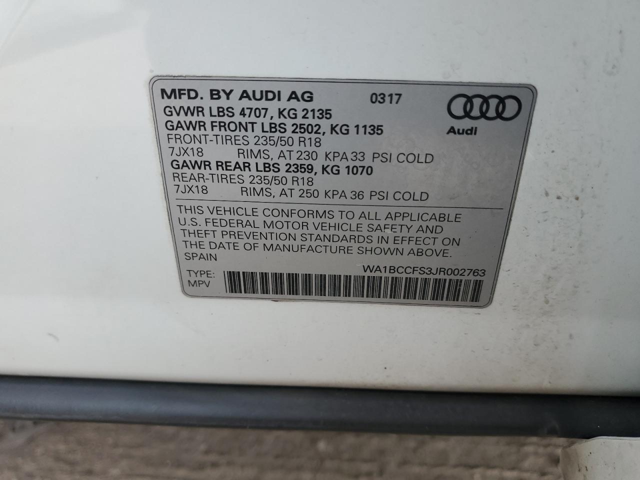 Lot #3024176828 2018 AUDI Q3 PREMIUM