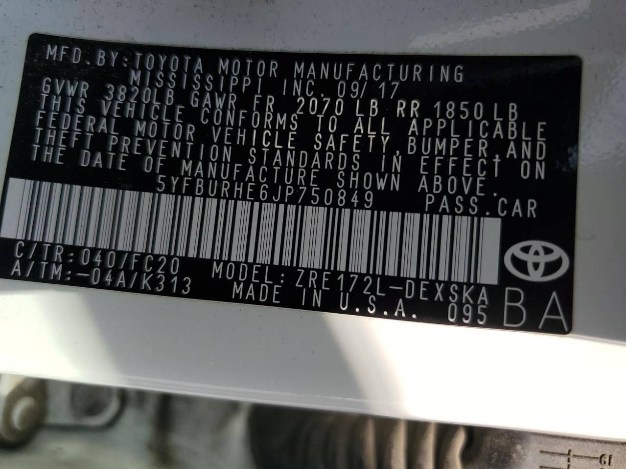 Lot #2986692163 2018 TOYOTA COROLLA L