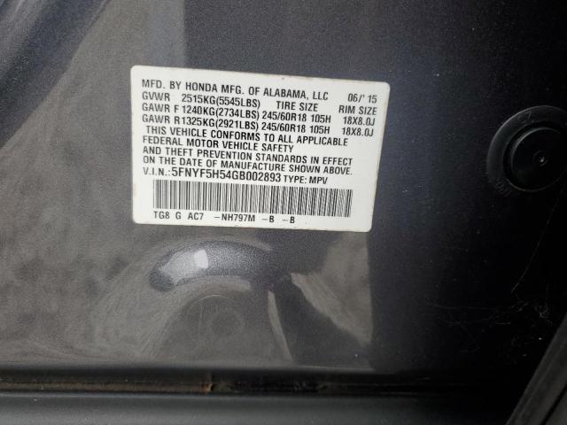 2016 HONDA PILOT EXL - 5FNYF5H54GB002893