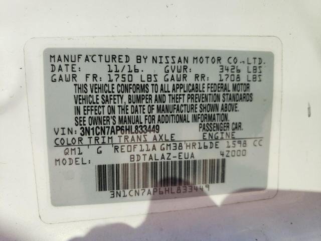 VIN 3N1CN7AP6HL833449 2017 Nissan Versa, S no.12