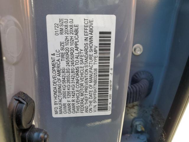 2022 HONDA PILOT BLAC - 5FNYF6H77NB032538