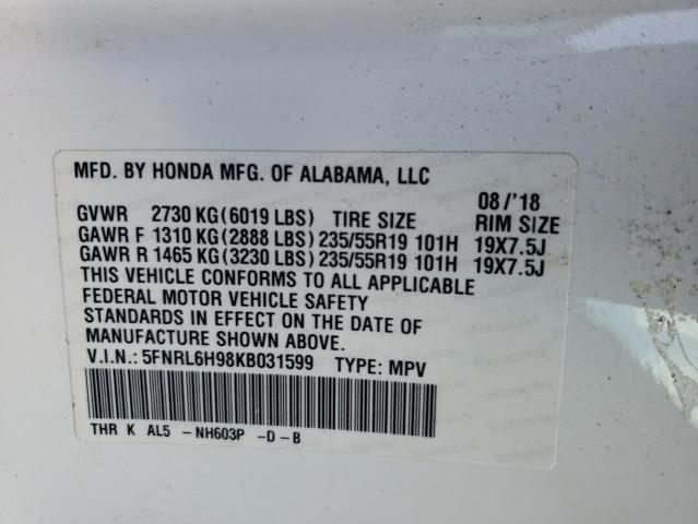 VIN 5FNRL6H98KB031599 2019 Honda Odyssey, Elite no.13