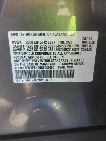 2019 HONDA PILOT ELIT - 5FNYF6H05KB089500