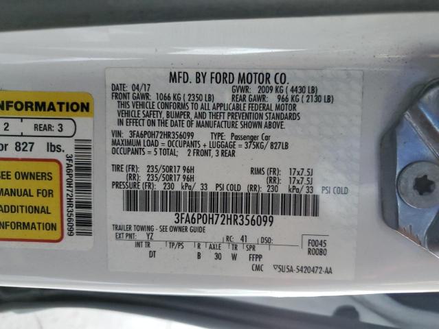 2017 FORD FUSION SE - 3FA6P0H72HR356099