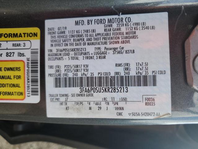 VIN 3FA6P0SU5KR285213 2019 Ford Fusion, Titanium no.12