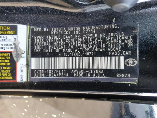 VIN 4T1BD1FK0EU118721 2014 Toyota Camry, Hybrid no.12