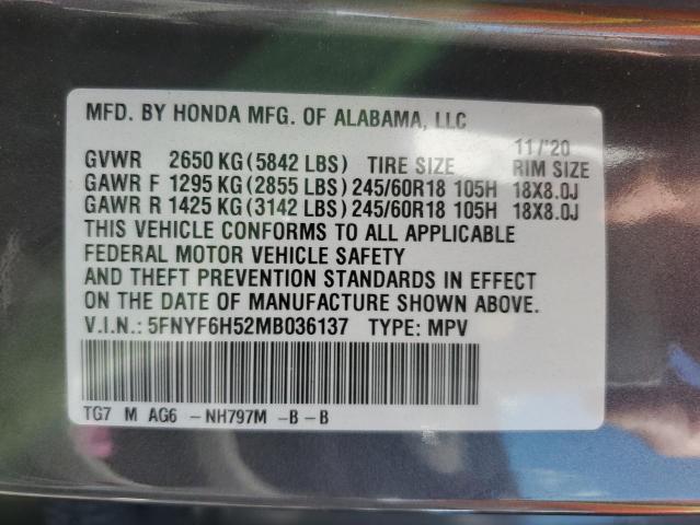 2021 HONDA PILOT EXL - 5FNYF6H52MB036137