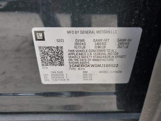 VIN 1GNERGKW1MJ165522 2021 Chevrolet Traverse, LT no.14