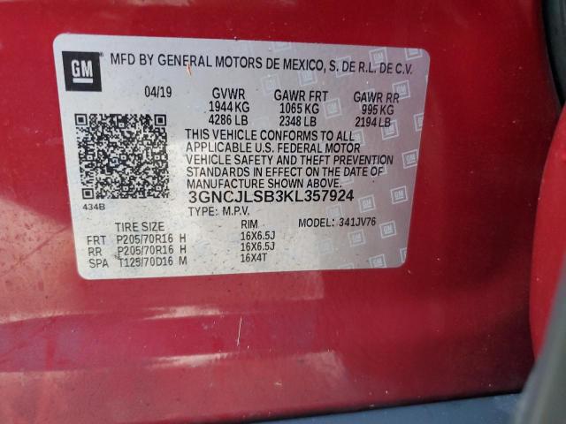 VIN 3GNCJLSB3KL357924 2019 Chevrolet Trax, 1LT no.14