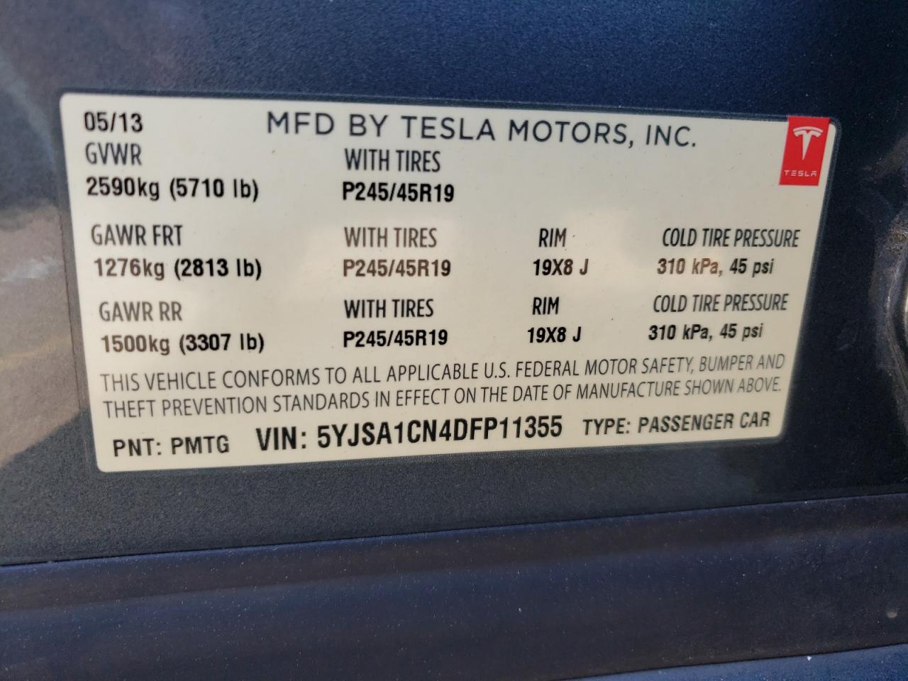 Lot #3029750254 2013 TESLA MODEL S