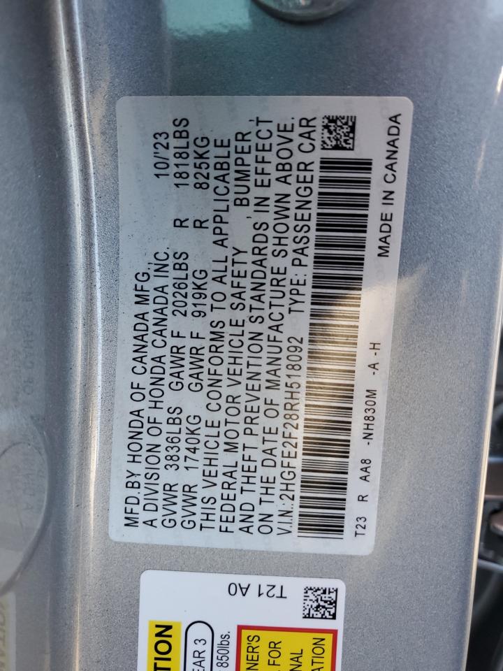 Lot #2988525308 2024 HONDA CIVIC LX