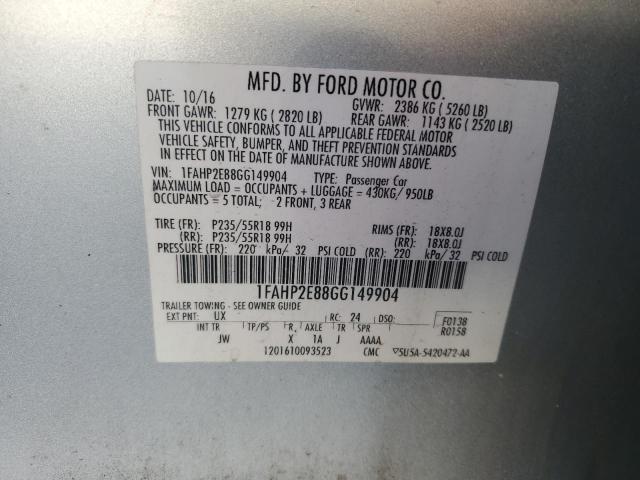 VIN 1FAHP2E88GG149904 2016 Ford Taurus, Sel no.12