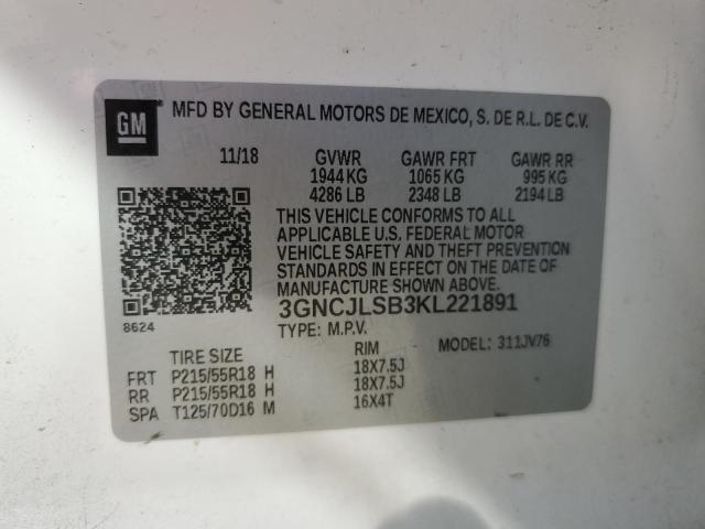 2019 CHEVROLET TRAX 1LT - 3GNCJLSB3KL221891