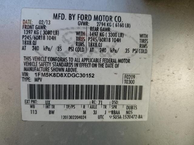 VIN 1FM5K8D8XDGC30152 2013 Ford Explorer, Xlt no.14