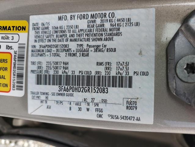 VIN 3FA6P0HD2GR152083 2016 Ford Fusion, SE no.13