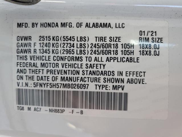 2021 HONDA PILOT EXL - 5FNYF5H57MB026097