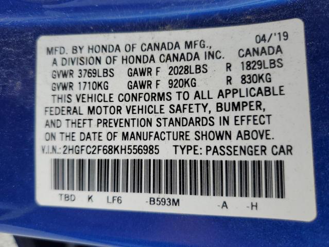 2HGFC2F68KH556985 2019 HONDA CIVIC