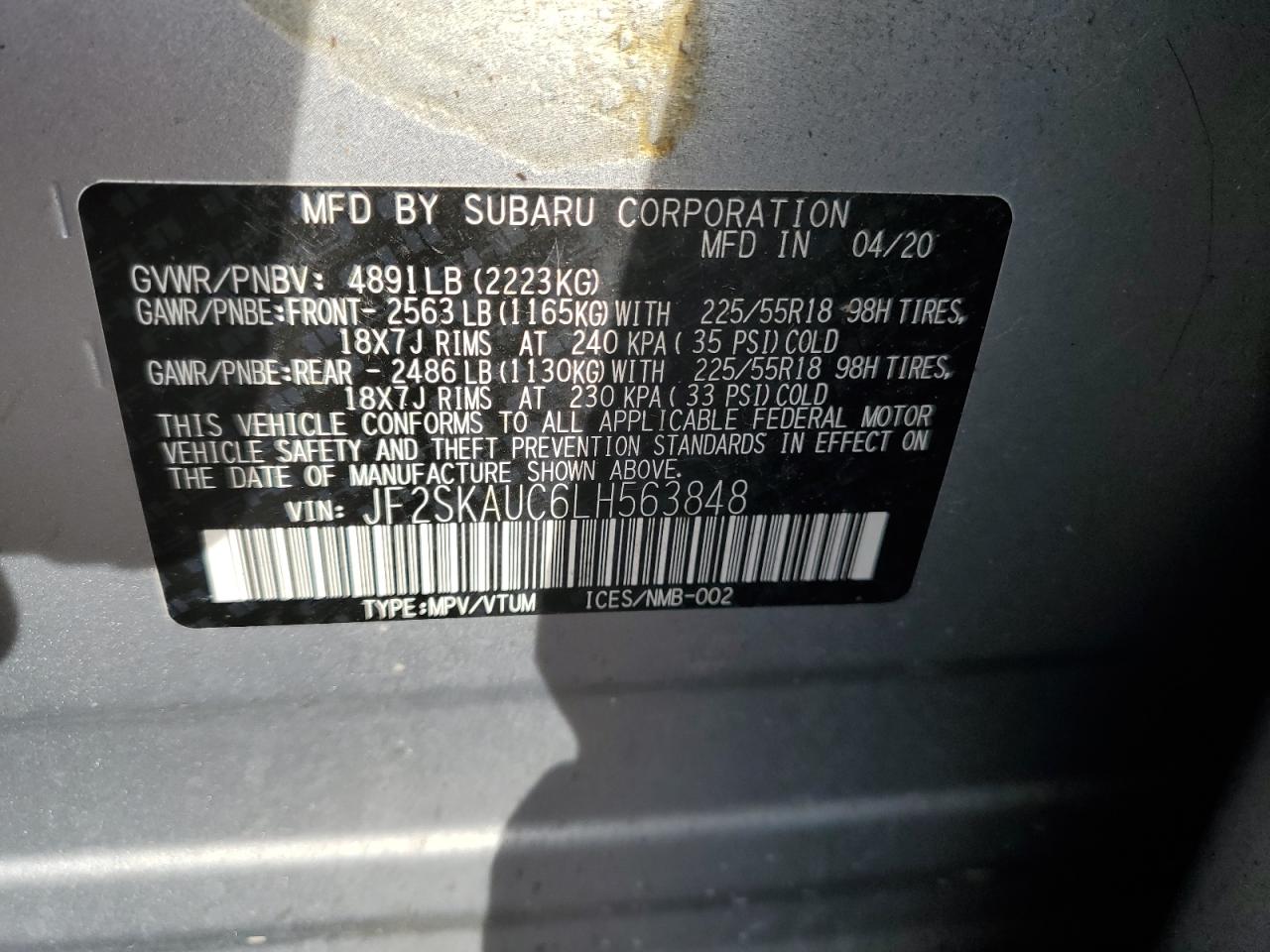 Lot #2969934994 2020 SUBARU FORESTER L